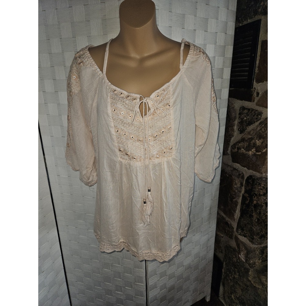 Anthropologie Blue Rain Francesca Off Shoulder Peach Floral Boho Top Sz Lg NWT